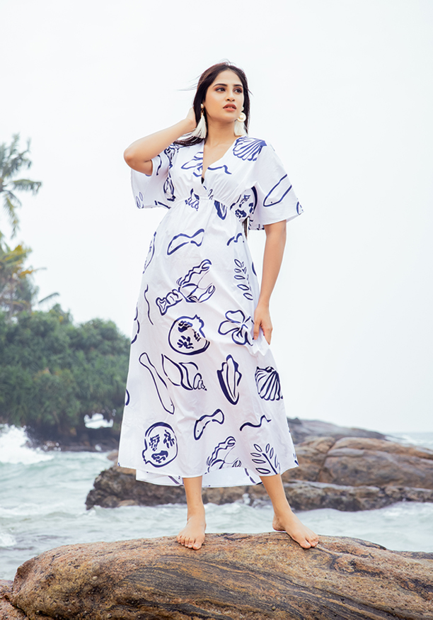 ALEXANDRA SEASHELL WHITE & BLUE DRESS